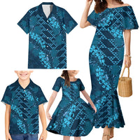 Naval Night Aloha Hawaii Family Matching Mermaid Dress and Hawaiian Shirt Hawaiian Kakau Ohia Lehua Lei LT14 - Polynesian Pride