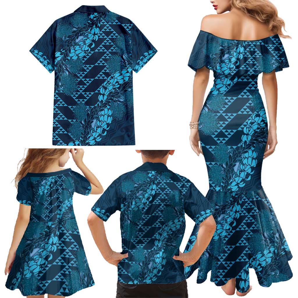 Naval Night Aloha Hawaii Family Matching Mermaid Dress and Hawaiian Shirt Hawaiian Kakau Ohia Lehua Lei LT14 - Polynesian Pride