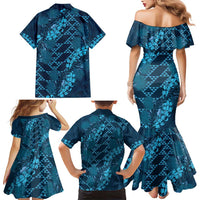 Naval Night Aloha Hawaii Family Matching Mermaid Dress and Hawaiian Shirt Hawaiian Kakau Ohia Lehua Lei LT14 - Polynesian Pride