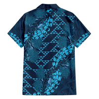 Naval Night Aloha Hawaii Family Matching Off The Shoulder Long Sleeve Dress and Hawaiian Shirt Hawaiian Kakau Ohia Lehua Lei LT14 - Polynesian Pride