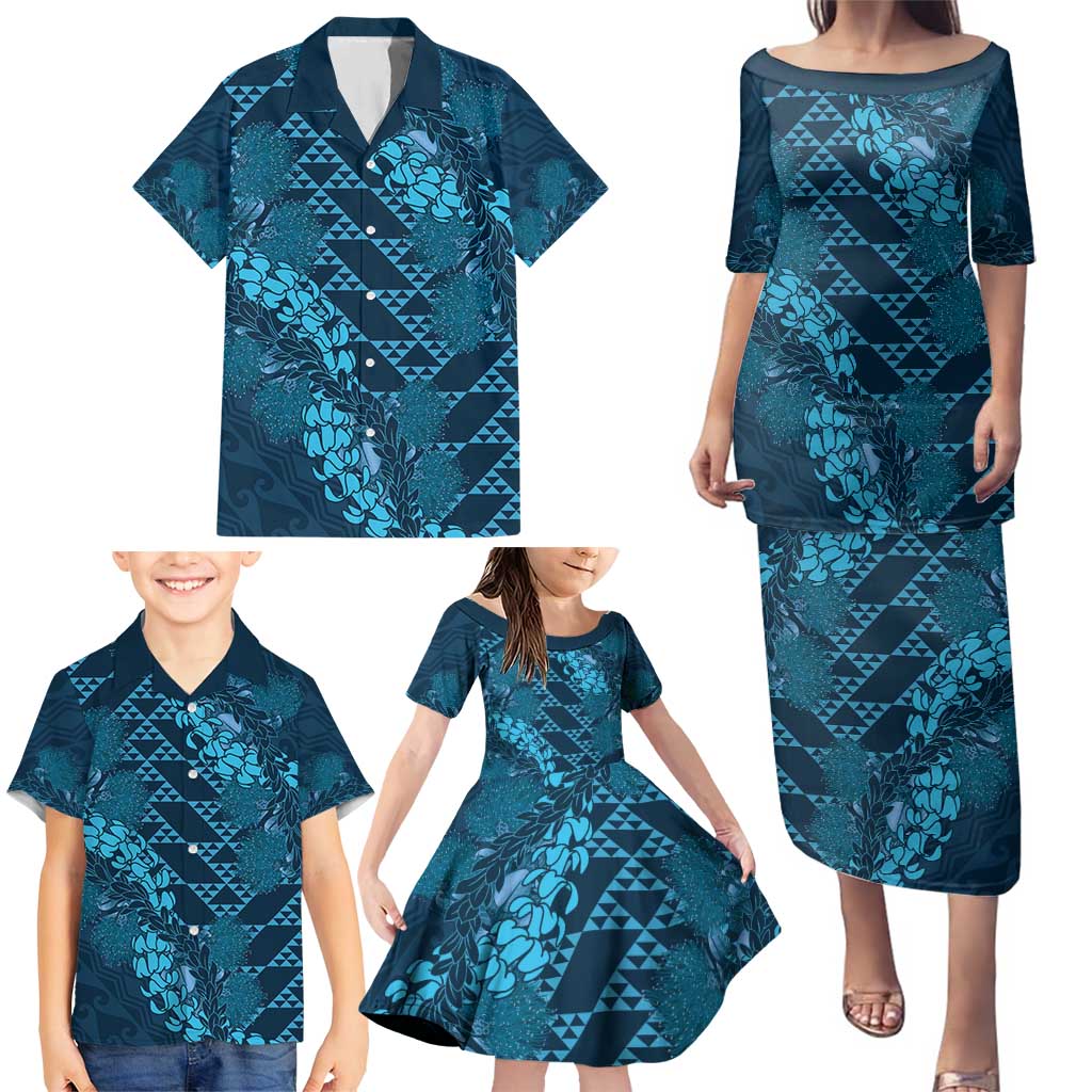 Naval Night Aloha Hawaii Family Matching Puletasi and Hawaiian Shirt Hawaiian Kakau Ohia Lehua Lei LT14 - Polynesian Pride