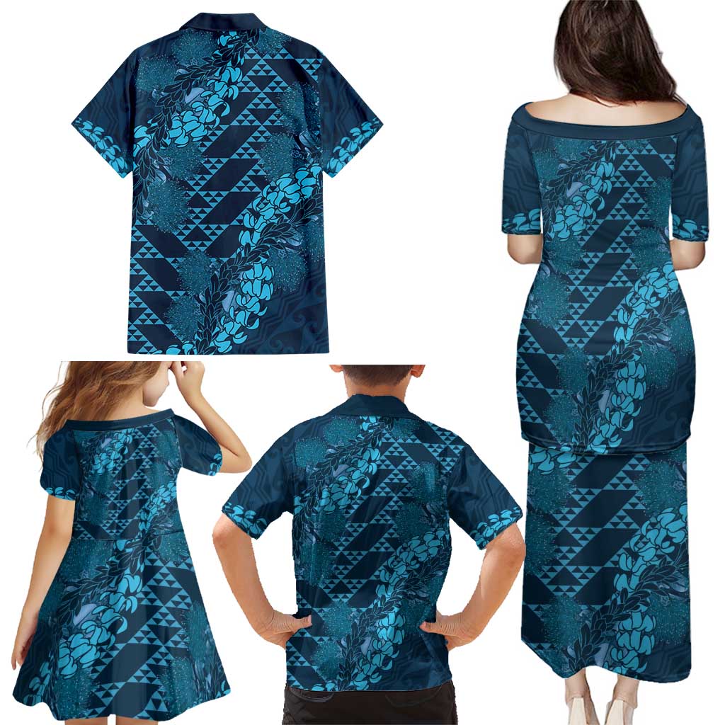 Naval Night Aloha Hawaii Family Matching Puletasi and Hawaiian Shirt Hawaiian Kakau Ohia Lehua Lei LT14 - Polynesian Pride