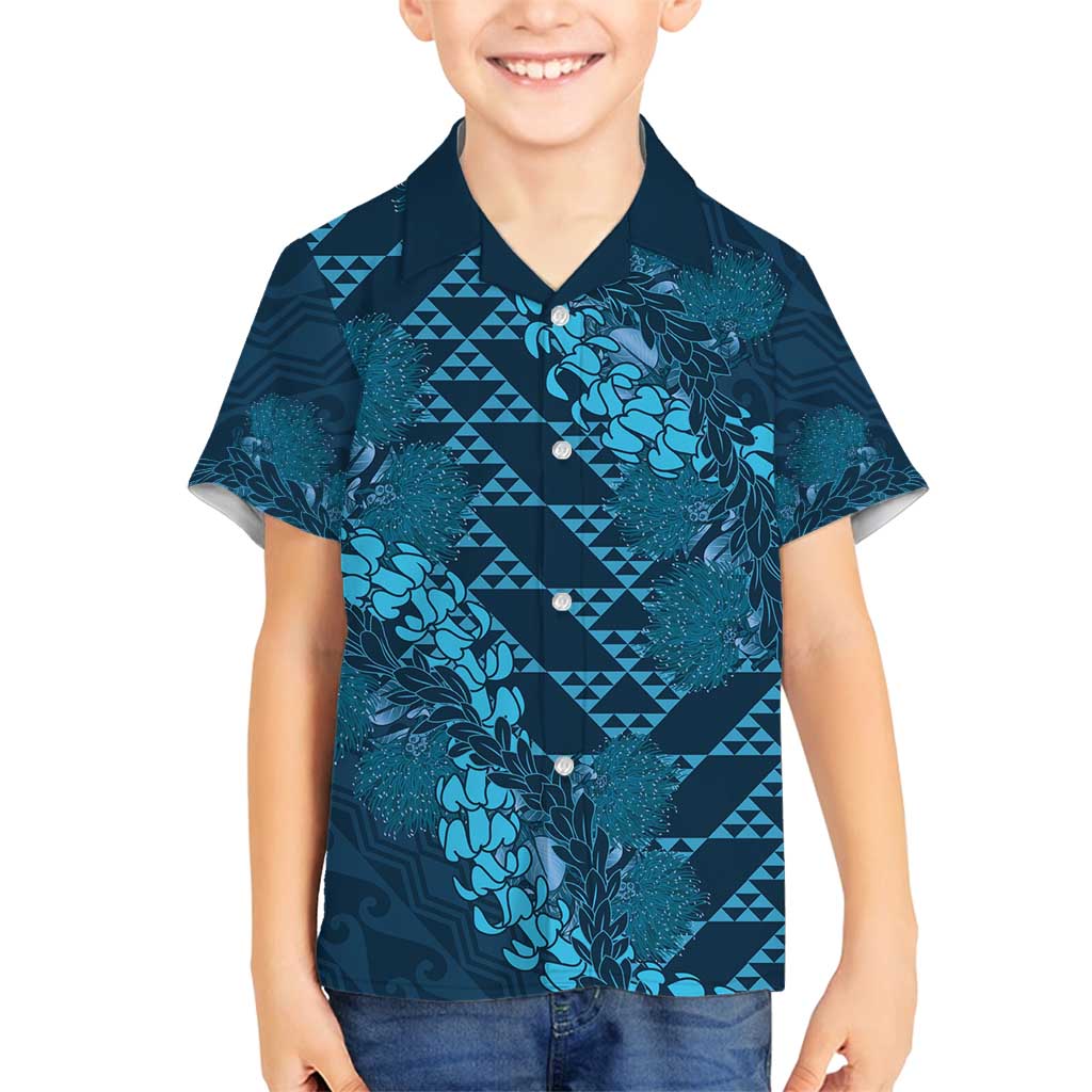 Naval Night Aloha Hawaii Family Matching Puletasi and Hawaiian Shirt Hawaiian Kakau Ohia Lehua Lei LT14 Son's Shirt Blue - Polynesian Pride