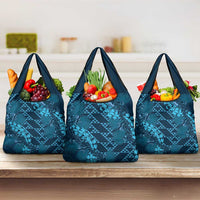 Naval Night Aloha Hawaii Grocery Bag Hawaiian Kakau Ohia Lehua Lei - Polynesian Pride