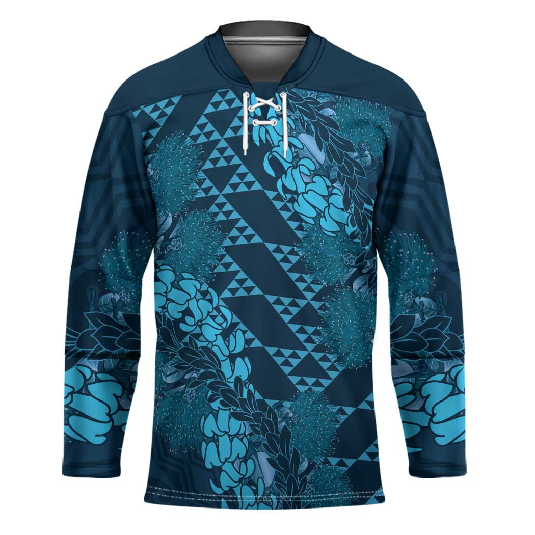 Naval Night Aloha Hawaii Hockey Jersey Hawaiian Kakau Ohia Lehua Lei - Polynesian Pride