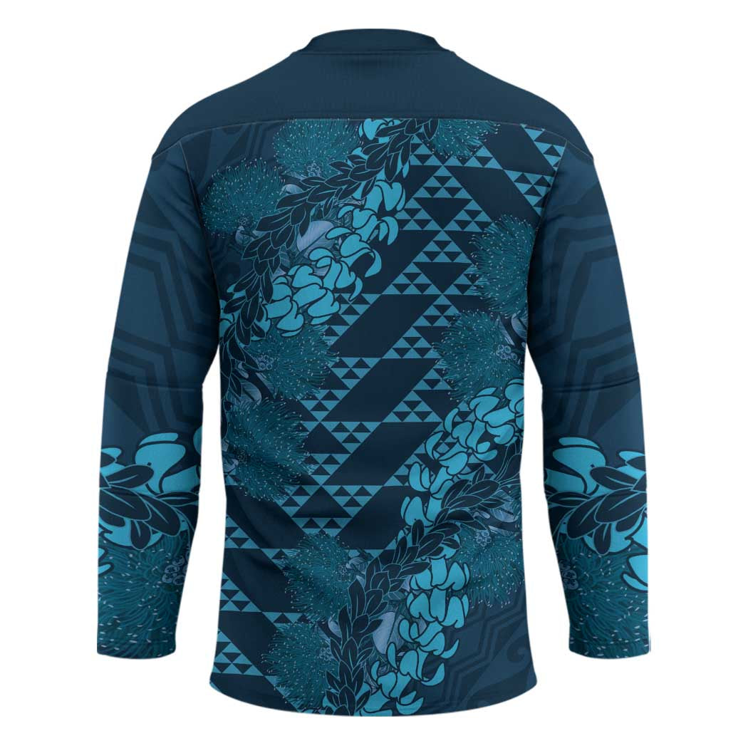 Naval Night Aloha Hawaii Hockey Jersey Hawaiian Kakau Ohia Lehua Lei - Polynesian Pride