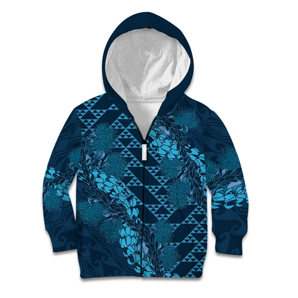 Naval Night Aloha Hawaii Kid Hoodie Hawaiian Kakau Ohia Lehua Lei LT14 Zip Hoodie Blue - Polynesian Pride