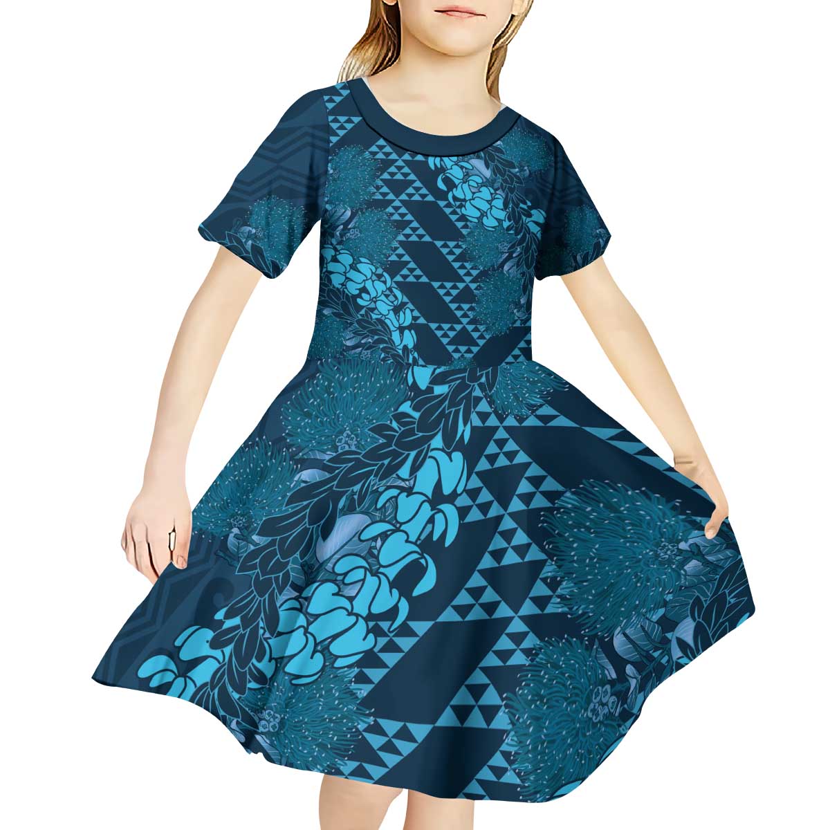 Naval Night Aloha Hawaii Kid Short Sleeve Dress Hawaiian Kakau Ohia Lehua Lei LT14 - Polynesian Pride