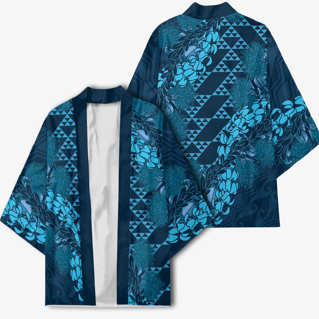 Naval Night Aloha Hawaii Kimono Hawaiian Kakau Ohia Lehua Lei - Polynesian Pride