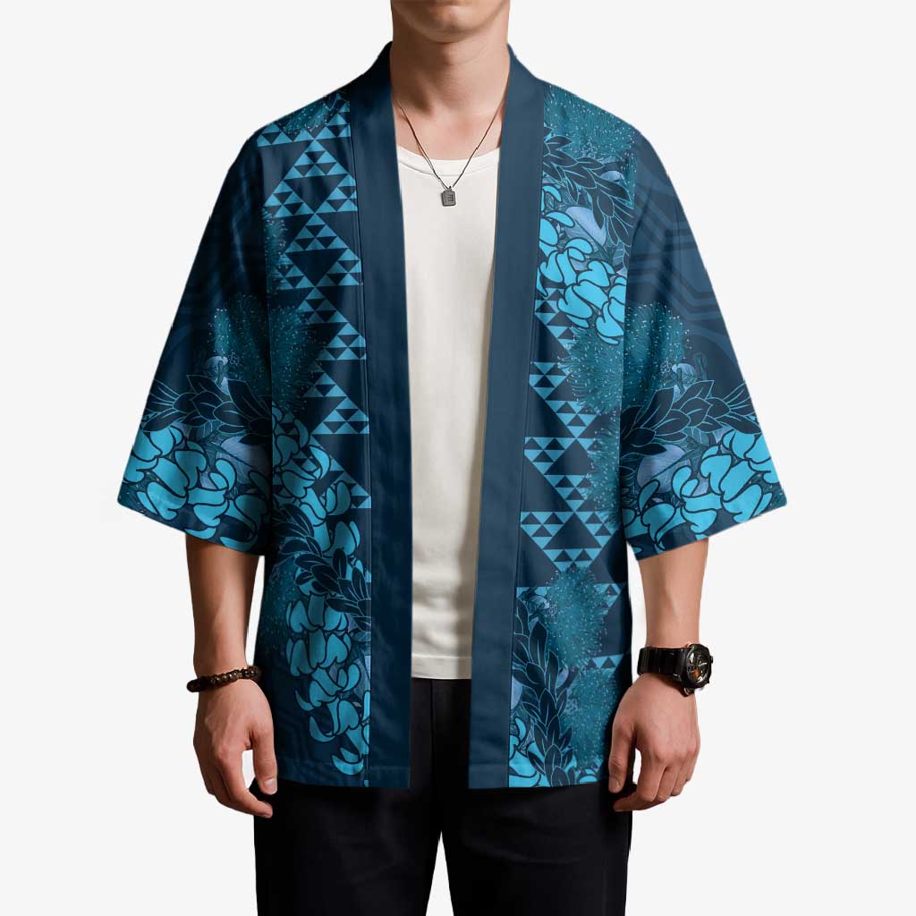Naval Night Aloha Hawaii Kimono Hawaiian Kakau Ohia Lehua Lei - Polynesian Pride