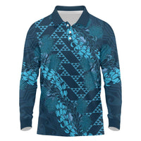 Naval Night Aloha Hawaii Long Sleeve Polo Shirt Hawaiian Kakau Ohia Lehua Lei LT14 Blue - Polynesian Pride