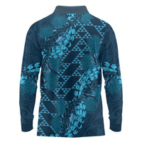 Naval Night Aloha Hawaii Long Sleeve Polo Shirt Hawaiian Kakau Ohia Lehua Lei LT14 - Polynesian Pride