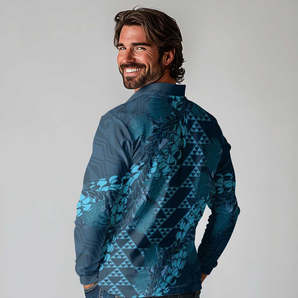 Naval Night Aloha Hawaii Long Sleeve Polo Shirt Hawaiian Kakau Ohia Lehua Lei LT14 - Polynesian Pride