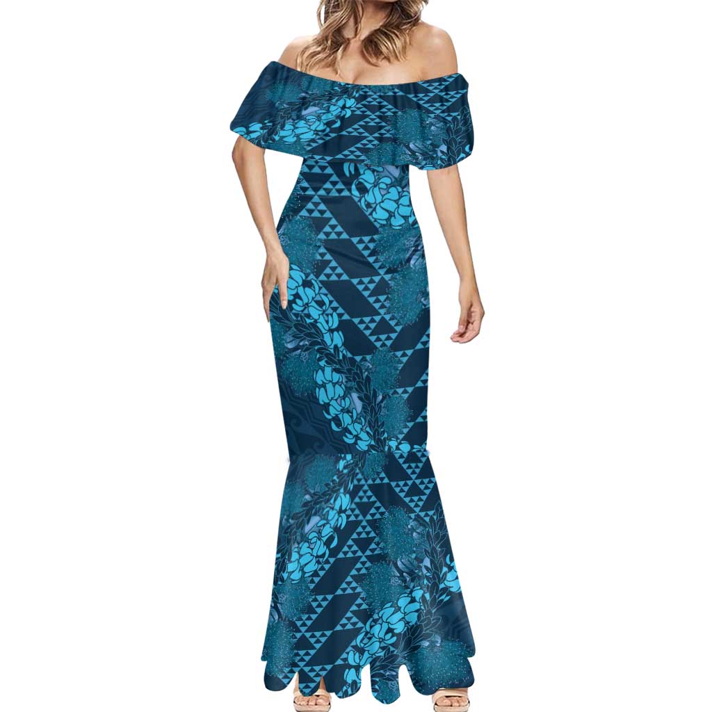 Naval Night Aloha Hawaii Mermaid Dress Hawaiian Kakau Ohia Lehua Lei LT14 - Polynesian Pride