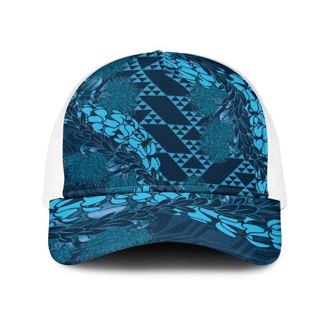 Naval Night Aloha Hawaii Mesh Trucker Cap Hawaiian Kakau Ohia Lehua Lei - Polynesian Pride