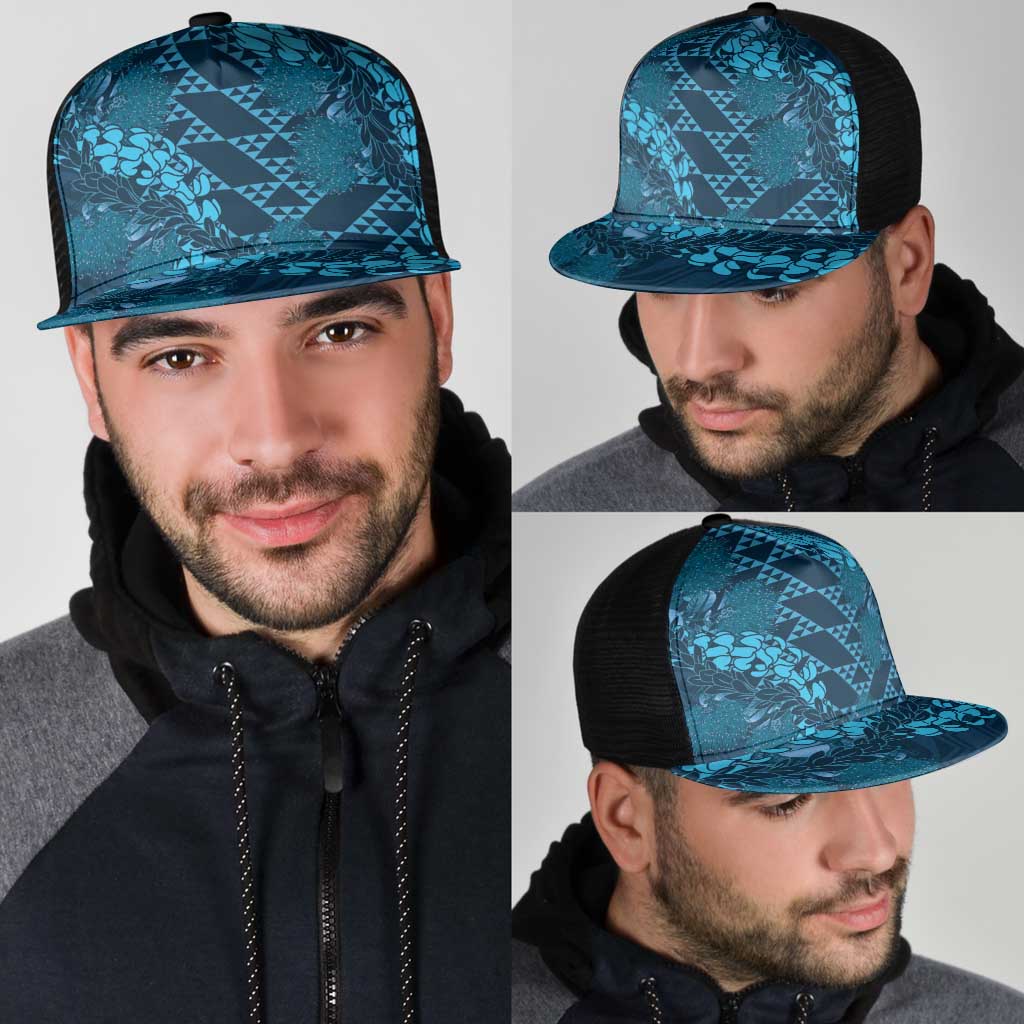 Naval Night Aloha Hawaii Mesh Trucker Cap Hawaiian Kakau Ohia Lehua Lei - Polynesian Pride