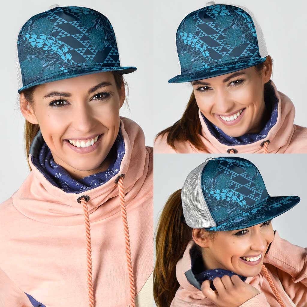 Naval Night Aloha Hawaii Mesh Trucker Cap Hawaiian Kakau Ohia Lehua Lei - Polynesian Pride