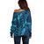 Naval Night Aloha Hawaii Off Shoulder Sweater Hawaiian Kakau Ohia Lehua Lei - Polynesian Pride