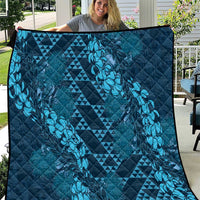 Naval Night Aloha Hawaii Quilt Hawaiian Kakau Ohia Lehua Lei LT14 Blue - Polynesian Pride