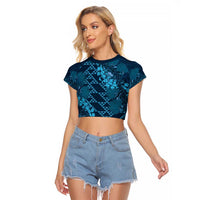 Naval Night Aloha Hawaii Raglan Cropped T Shirt Hawaiian Kakau Ohia Lehua Lei LT14 Female Blue - Polynesian Pride