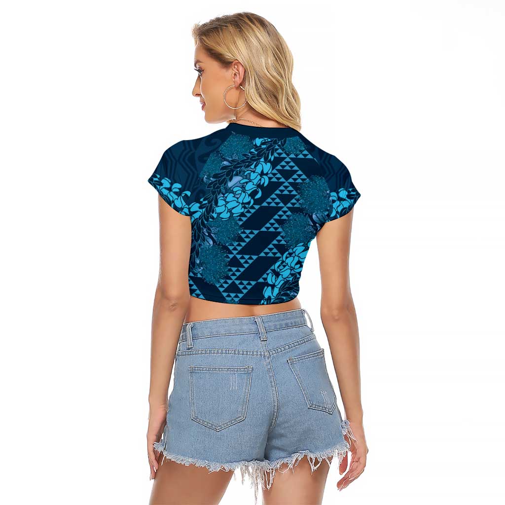 Naval Night Aloha Hawaii Raglan Cropped T Shirt Hawaiian Kakau Ohia Lehua Lei LT14 - Polynesian Pride
