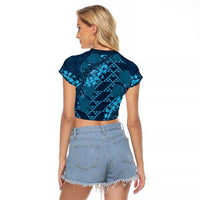 Naval Night Aloha Hawaii Raglan Cropped T Shirt Hawaiian Kakau Ohia Lehua Lei LT14 - Polynesian Pride