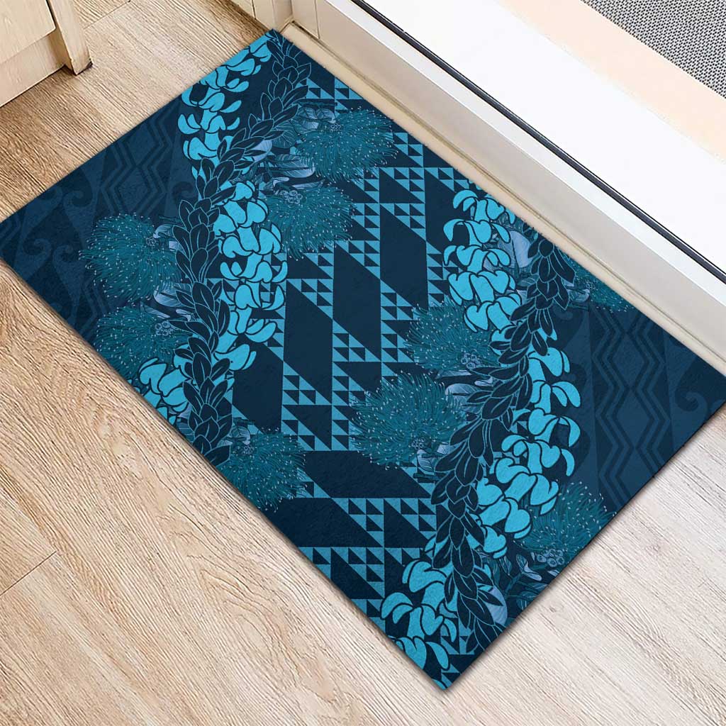 Naval Night Aloha Hawaii Rubber Doormat Hawaiian Kakau Ohia Lehua Lei - Polynesian Pride