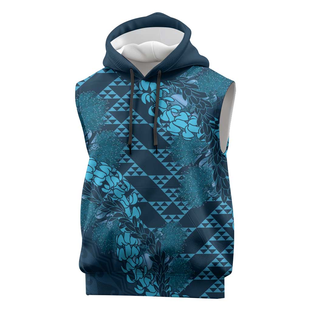 Naval Night Aloha Hawaii Sleeveless Hoodie Hawaiian Kakau Ohia Lehua Lei LT14 Blue - Polynesian Pride