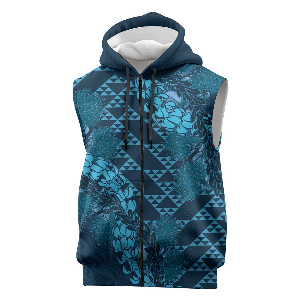 Naval Night Aloha Hawaii Sleeveless Zip Hoodie Hawaiian Kakau Ohia Lehua Lei LT14 Blue - Polynesian Pride