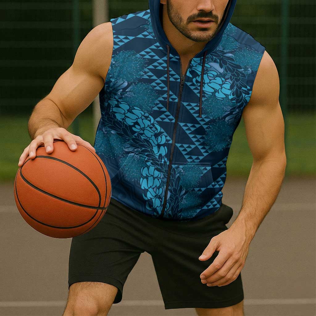 Naval Night Aloha Hawaii Sleeveless Zip Hoodie Hawaiian Kakau Ohia Lehua Lei LT14 - Polynesian Pride