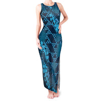 Naval Night Aloha Hawaii Tank Maxi Dress Hawaiian Kakau Ohia Lehua Lei LT14 Women Blue - Polynesian Pride