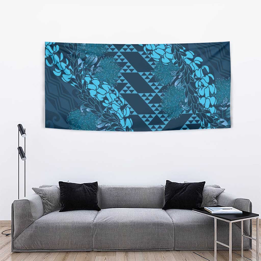 Naval Night Aloha Hawaii Tapestry Hawaiian Kakau Ohia Lehua Lei - Polynesian Pride