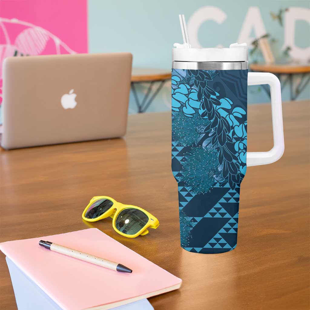 Naval Night Aloha Hawaii Tumbler With Handle Hawaiian Kakau Ohia Lehua Lei - Polynesian Pride