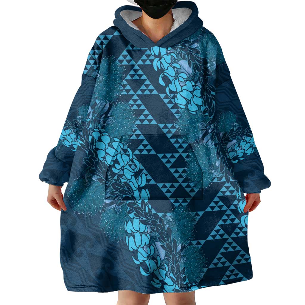 Naval Night Aloha Hawaii Wearable Blanket Hoodie Hawaiian Kakau Ohia Lehua Lei LT14 - Polynesian Pride