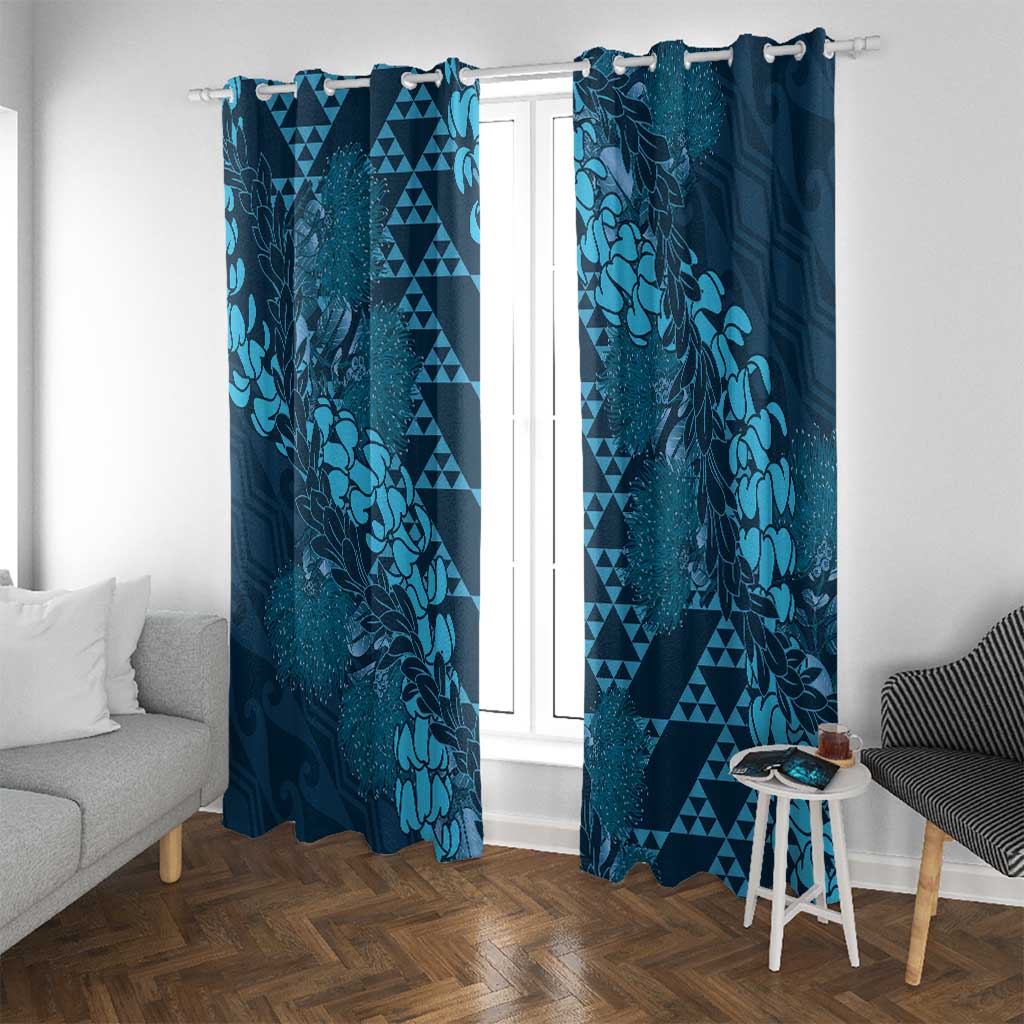 Naval Night Aloha Hawaii Window Curtain Hawaiian Kakau Ohia Lehua Lei - Polynesian Pride