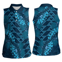 Naval Night Aloha Hawaii Women Sleeveless Polo Shirt Hawaiian Kakau Ohia Lehua Lei LT14 - Polynesian Pride