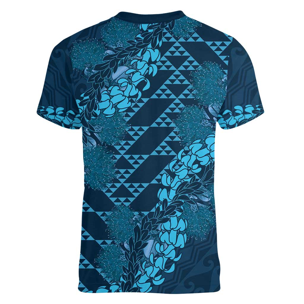 Naval Night Aloha Hawaii Women V-Neck T-Shirt Hawaiian Kakau Ohia Lehua Lei LT14 - Polynesian Pride