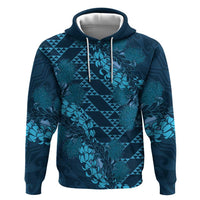 Naval Night Aloha Hawaii Zip Hoodie Hawaiian Kakau Ohia Lehua Lei - Polynesian Pride