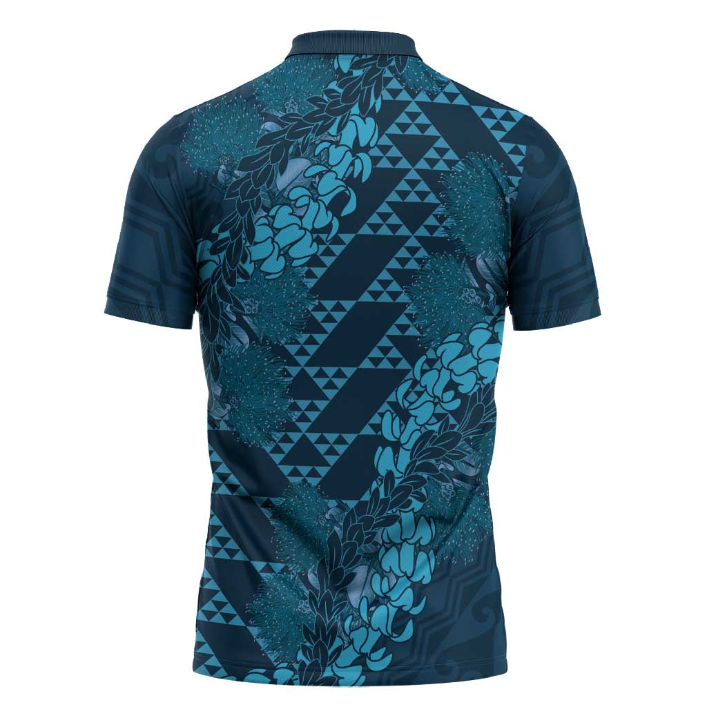 Naval Night Aloha Hawaii Zipper Polo Shirt Hawaiian Kakau Ohia Lehua Lei LT14 - Polynesian Pride