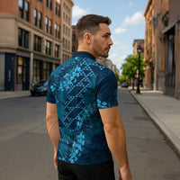 Naval Night Aloha Hawaii Zipper Polo Shirt Hawaiian Kakau Ohia Lehua Lei LT14 - Polynesian Pride