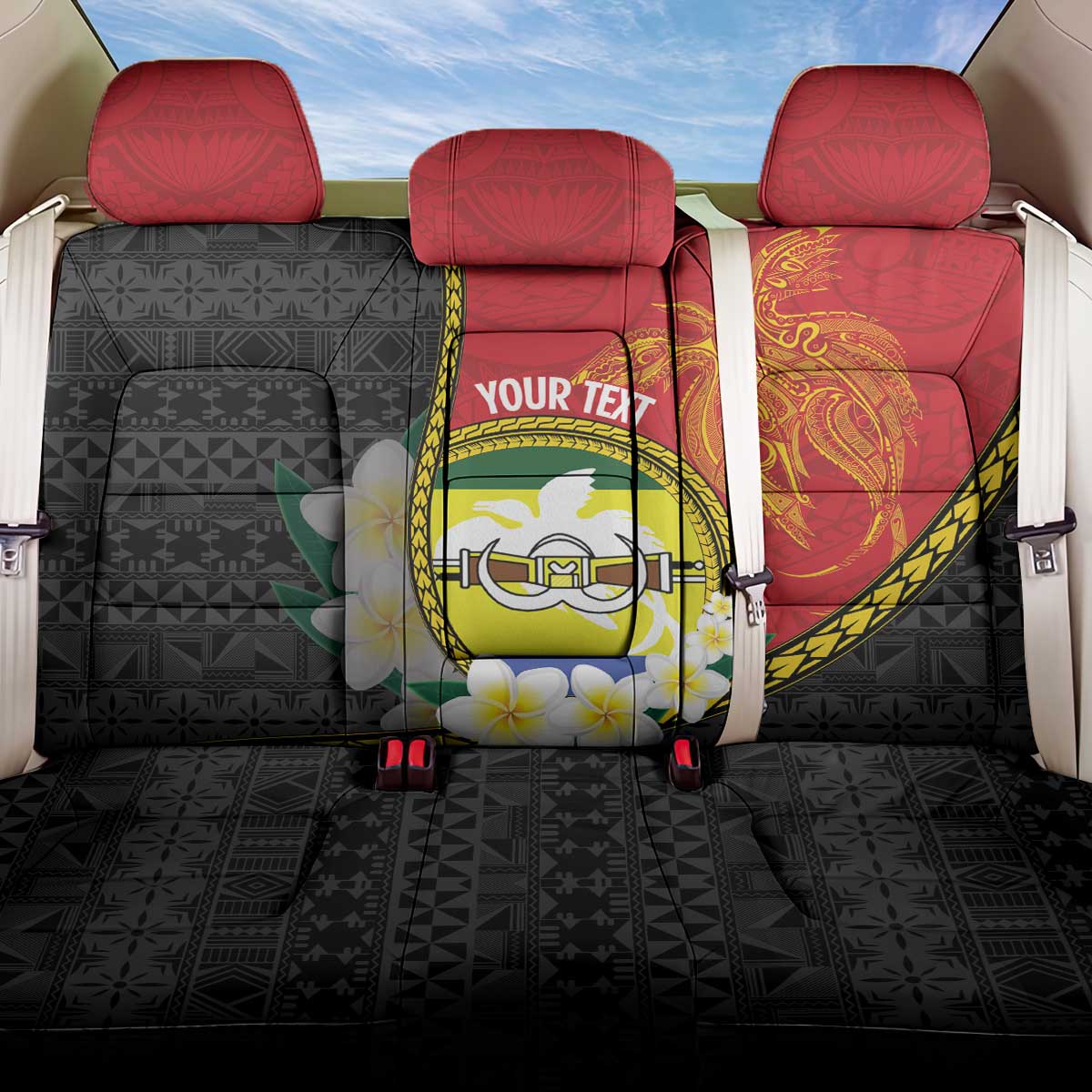 Personalised PNG Morobe Provins Back Car Seat Cover Papua New Guinea Plumeria Melanesian Pattern LT14 One Size Red - Polynesian Pride