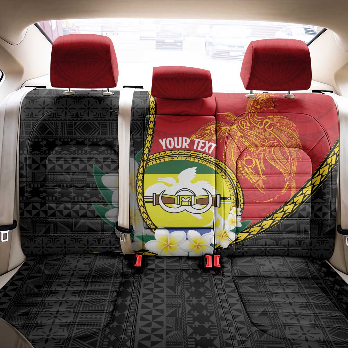Personalised PNG Morobe Provins Back Car Seat Cover Papua New Guinea Plumeria Melanesian Pattern LT14 - Polynesian Pride
