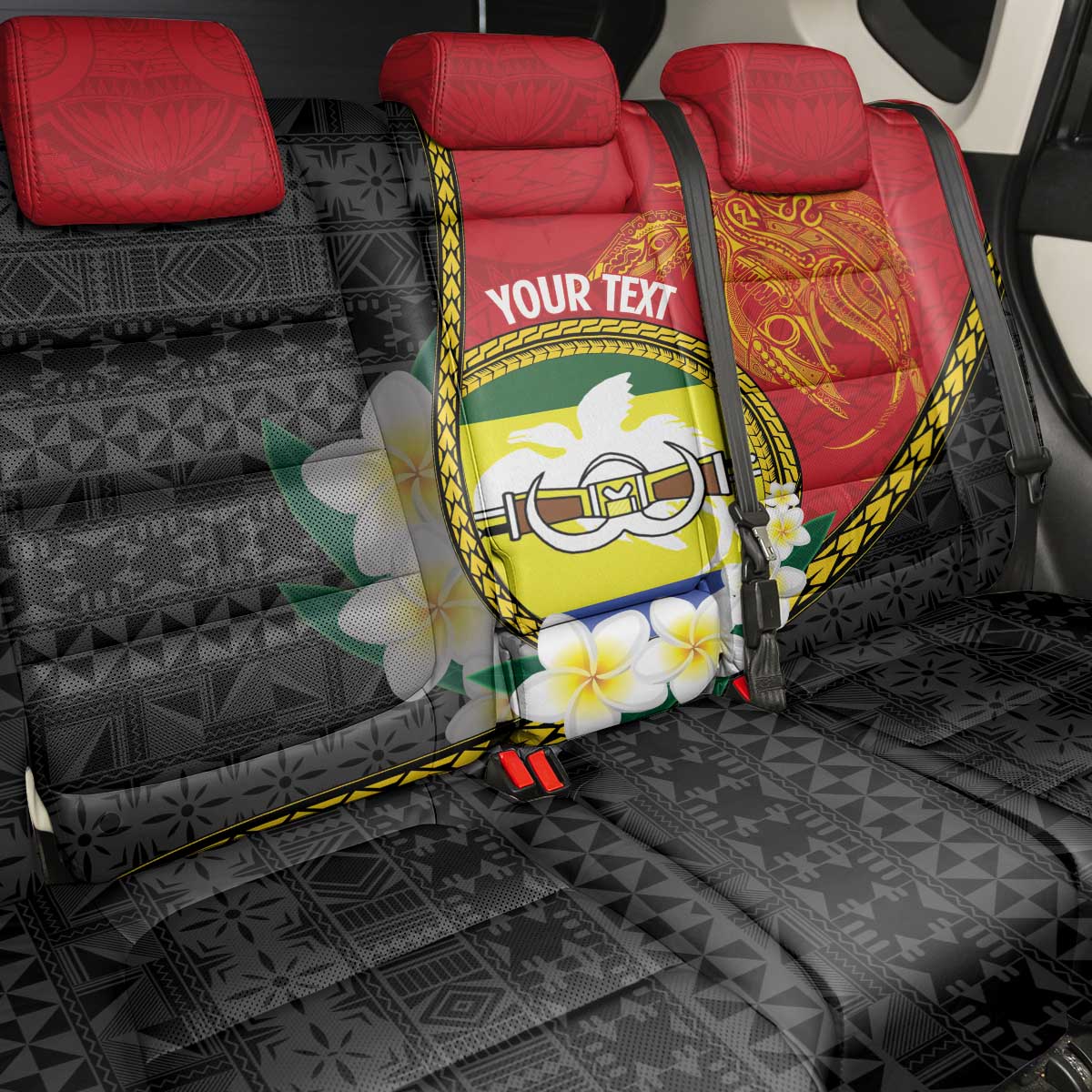 Personalised PNG Morobe Provins Back Car Seat Cover Papua New Guinea Plumeria Melanesian Pattern LT14 - Polynesian Pride