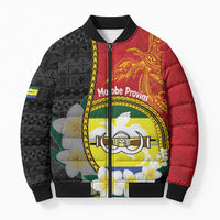 Personalised PNG Morobe Provins Bomber Puffer Jacket Papua New Guinea Plumeria Melanesian Pattern LT14 Red - Polynesian Pride