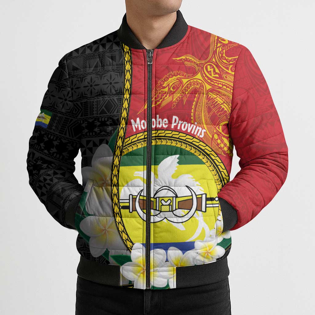 Personalised PNG Morobe Provins Bomber Puffer Jacket Papua New Guinea Plumeria Melanesian Pattern LT14 - Polynesian Pride