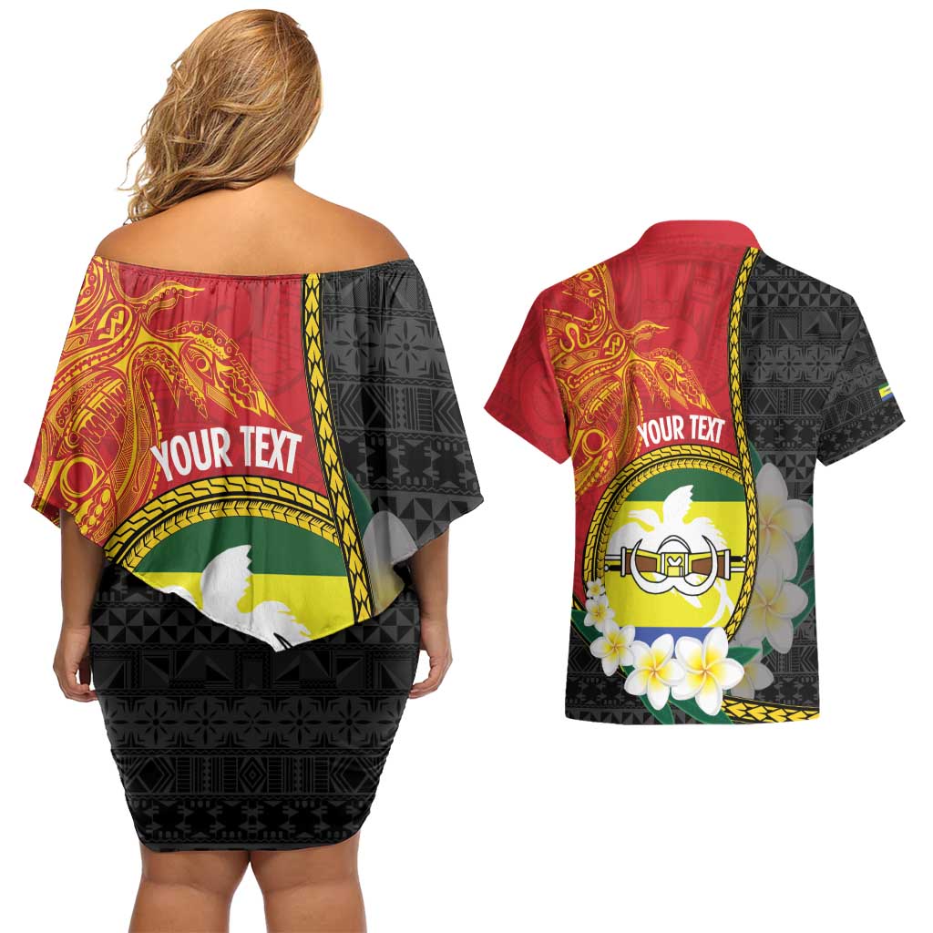 Personalised PNG Morobe Provins Couples Matching Off Shoulder Short Dress and Hawaiian Shirt Papua New Guinea Plumeria Melanesian Pattern LT14 - Polynesian Pride