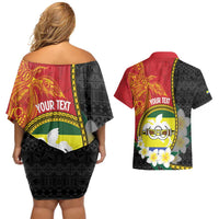 Personalised PNG Morobe Provins Couples Matching Off Shoulder Short Dress and Hawaiian Shirt Papua New Guinea Plumeria Melanesian Pattern LT14 - Polynesian Pride