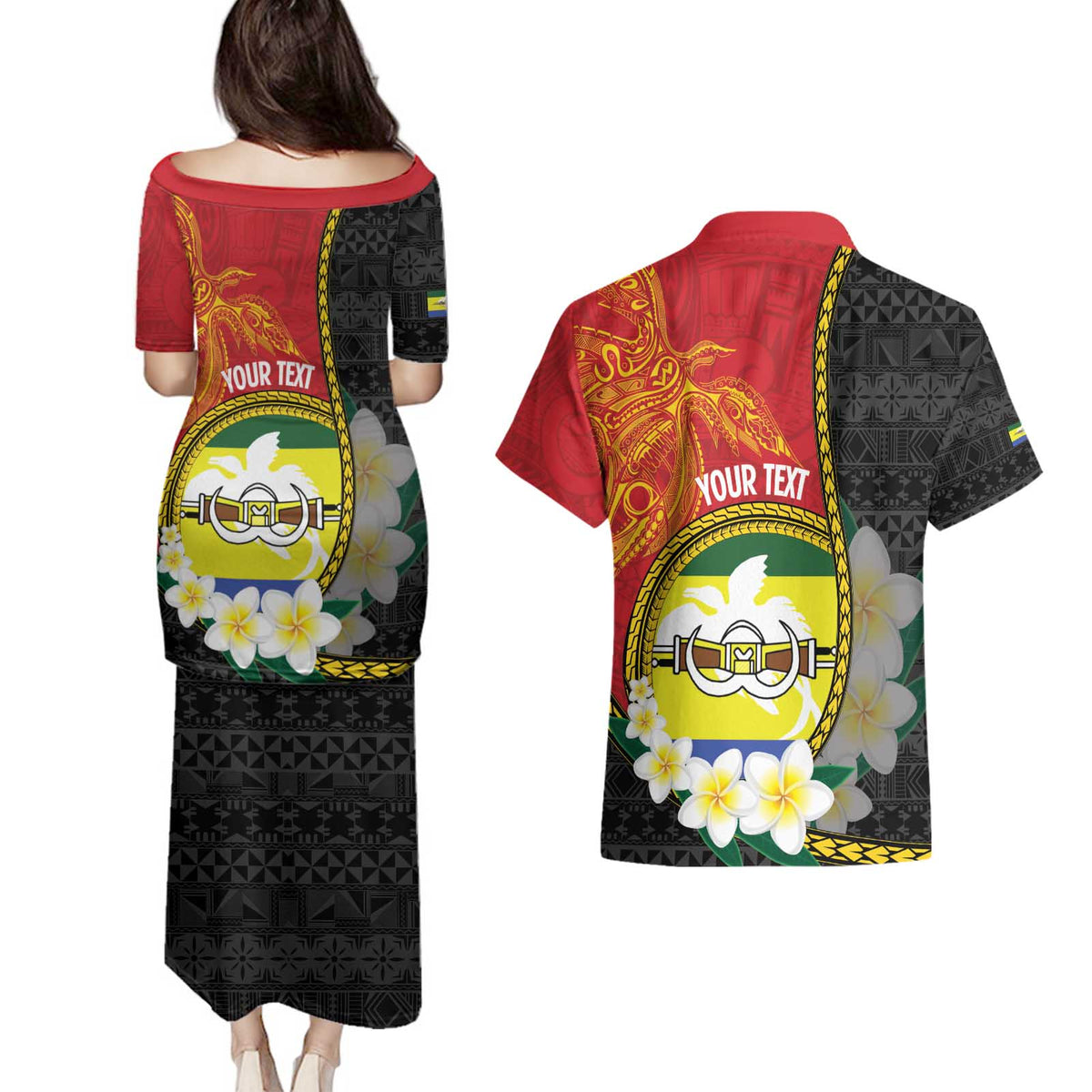 Personalised PNG Morobe Provins Couples Matching Puletasi and Hawaiian Shirt Papua New Guinea Plumeria Melanesian Pattern LT14 - Polynesian Pride