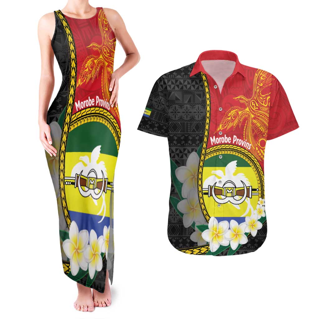 Personalised PNG Morobe Provins Couples Matching Tank Maxi Dress and Hawaiian Shirt Papua New Guinea Plumeria Melanesian Pattern LT14 Red - Polynesian Pride