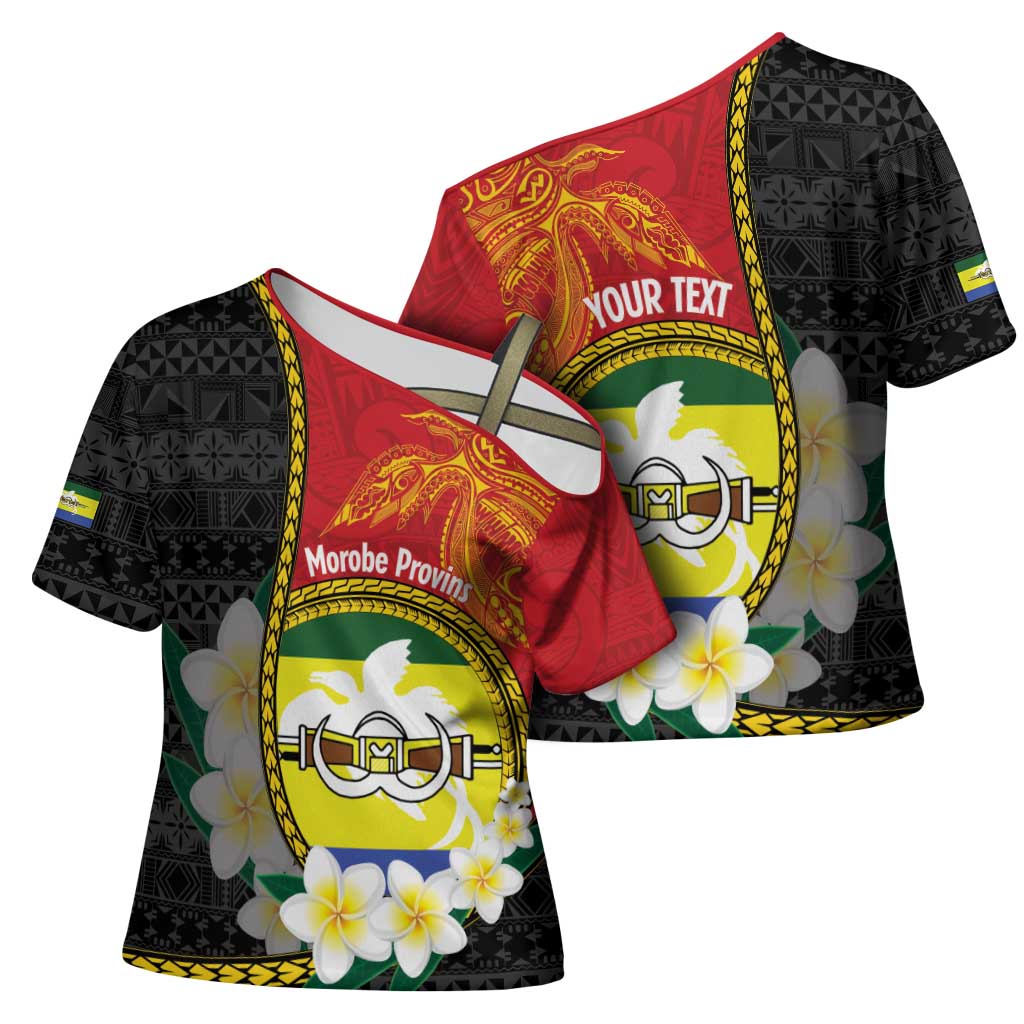 Personalised PNG Morobe Provins Cross Shoulder Shirt Papua New Guinea Plumeria Melanesian Pattern LT14 - Polynesian Pride